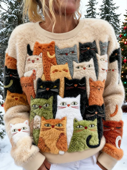 Women’s Stacking Cats Flannel Hoodie As picture / S