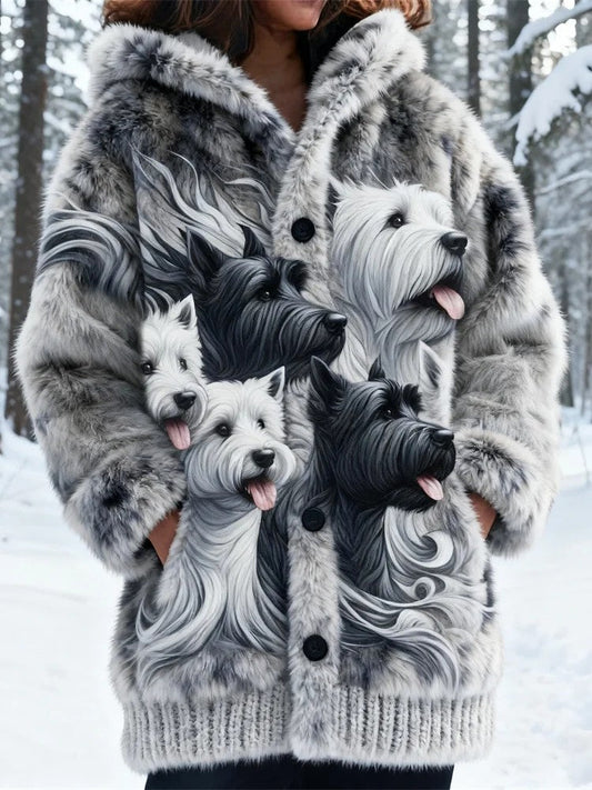Women’s Animal Dog Print Flannel Warm Jacket As picture / S