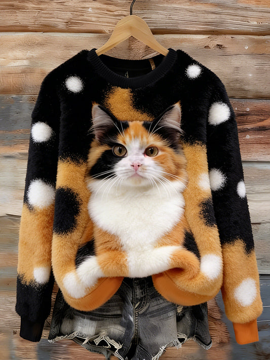 Women’s Cute Cat Flannel Hoodie As picture / S