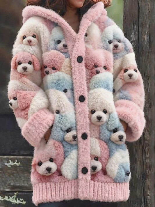 Women’s Animal Dog Print Flannel Warm Jacket As picture / S