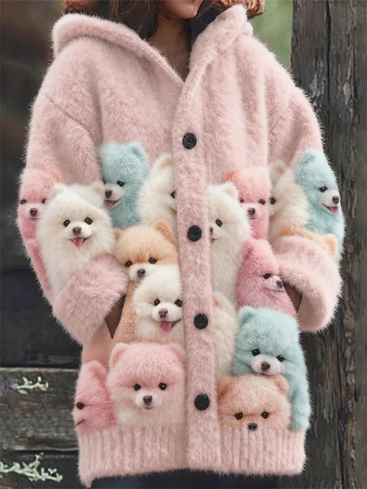 Women’s Animal Dog Print Flannel Warm Jacket As picture / S