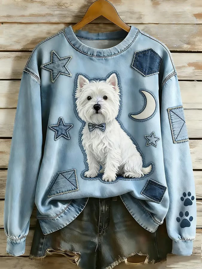Women’s Dog Art Printed Sweatshirt As picture / S