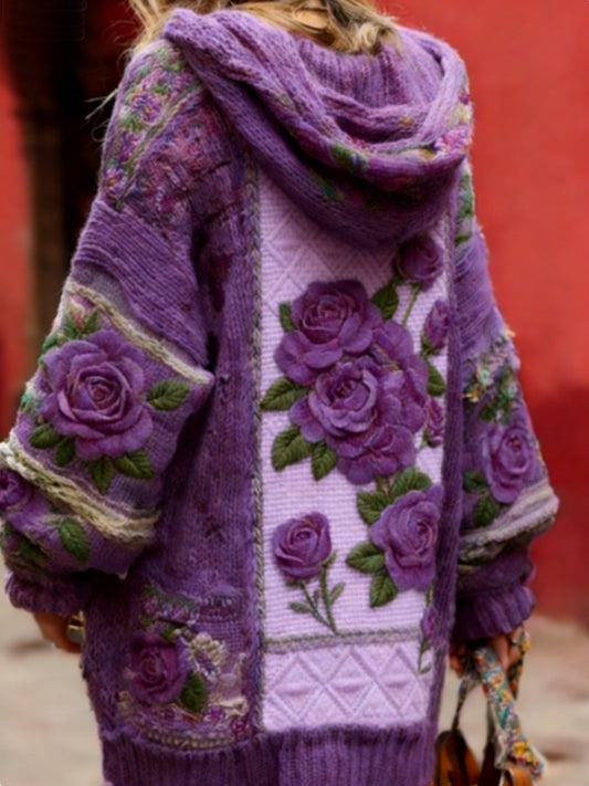 Women’s Alzheimer’s Disease Prevention and Control Campaign: Floral Button-Up Hooded Sweater Purple / S