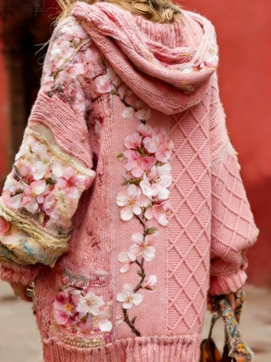 Women’s Breast Cancer Awareness Floral Button Cardigan Hooded Sweater Pink / S