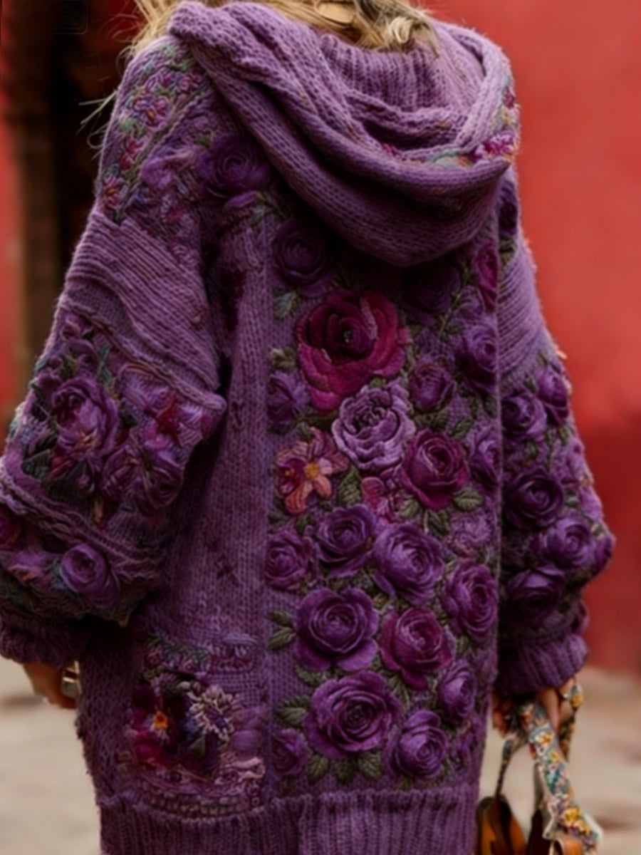Women’s Alzheimer’s Disease Prevention and Control Campaign: Floral Button-Up Hooded Sweater Purple / S