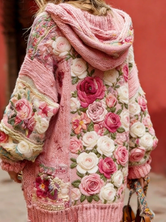 Women’s Breast Cancer Awareness Floral Button Cardigan Hooded Sweater Pink / S