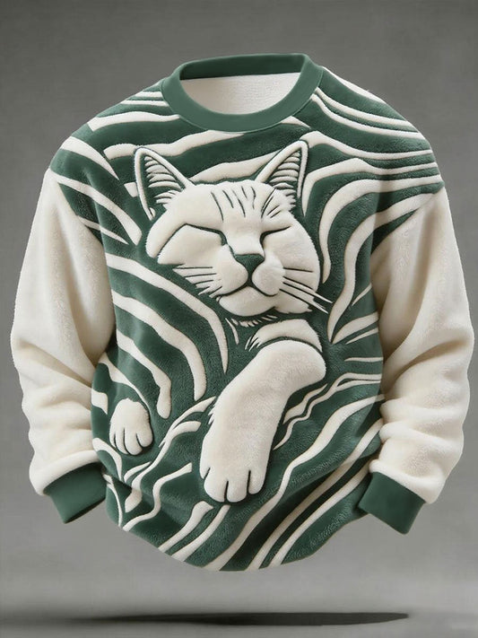 Men’s Cute Sleep Cat Art Print Casual Flannel Sweatshirt As picture / S