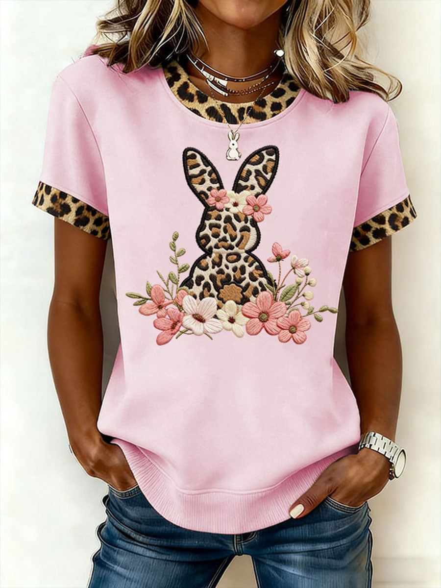 Women’s Rabbit Print Casual T-Shirt Pink / S