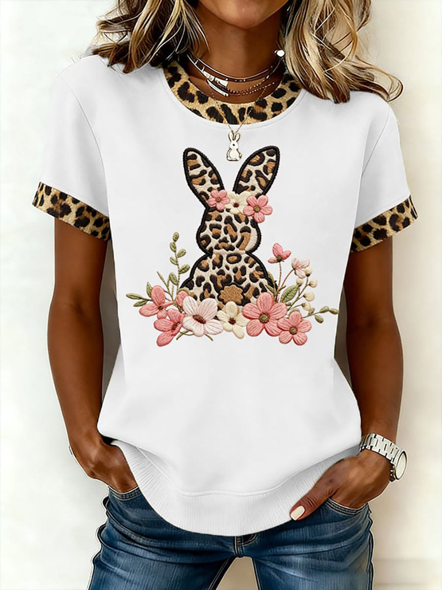 Women’s Rabbit Print Casual T-Shirt White / S