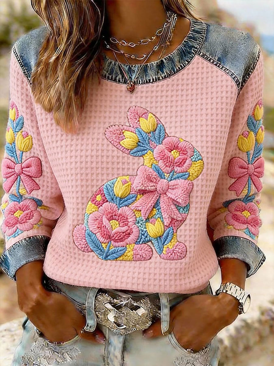 Women’s Rabbit Floral Print Casual Top Pink / S