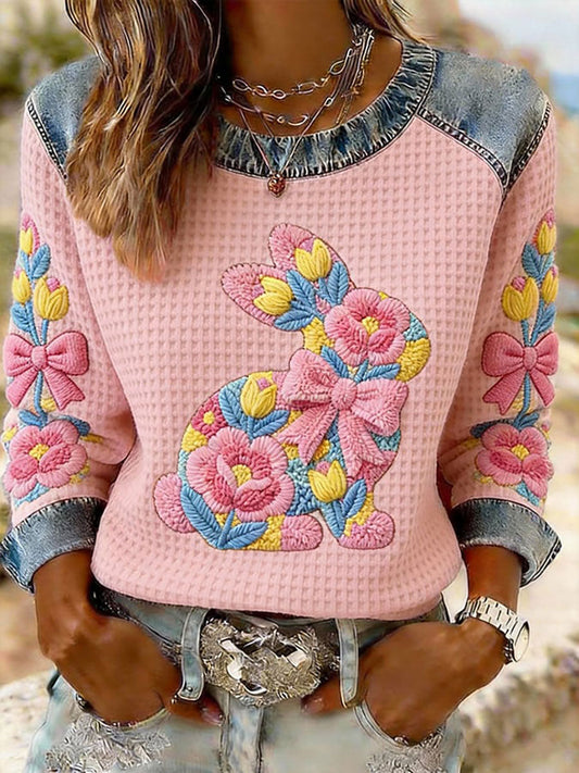 Women’s Rabbit Floral Print Casual Top Pink / S