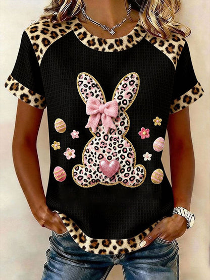 Women’s Rabbit Print Casual T-Shirt Black / S