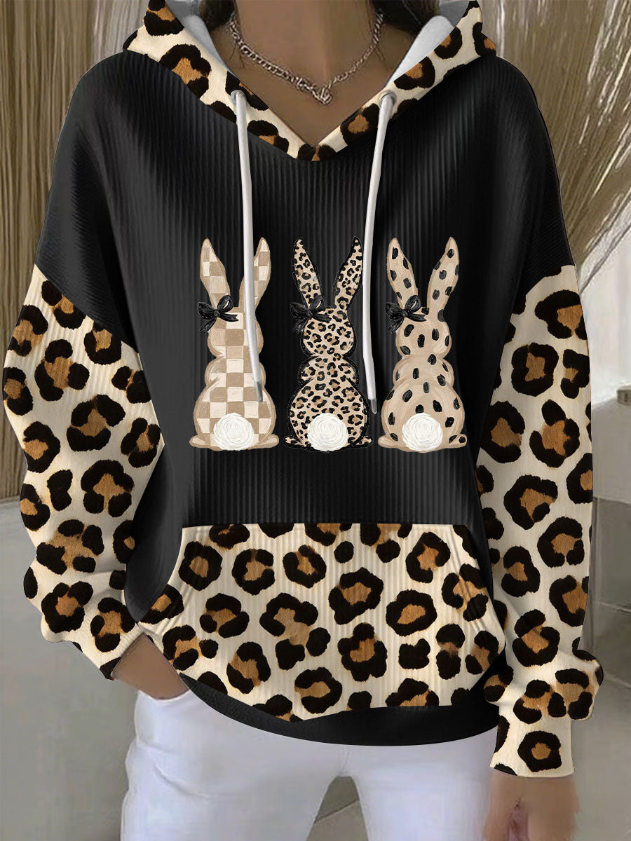Women’s Rabbit Art Print Casual Hoodie Black / S