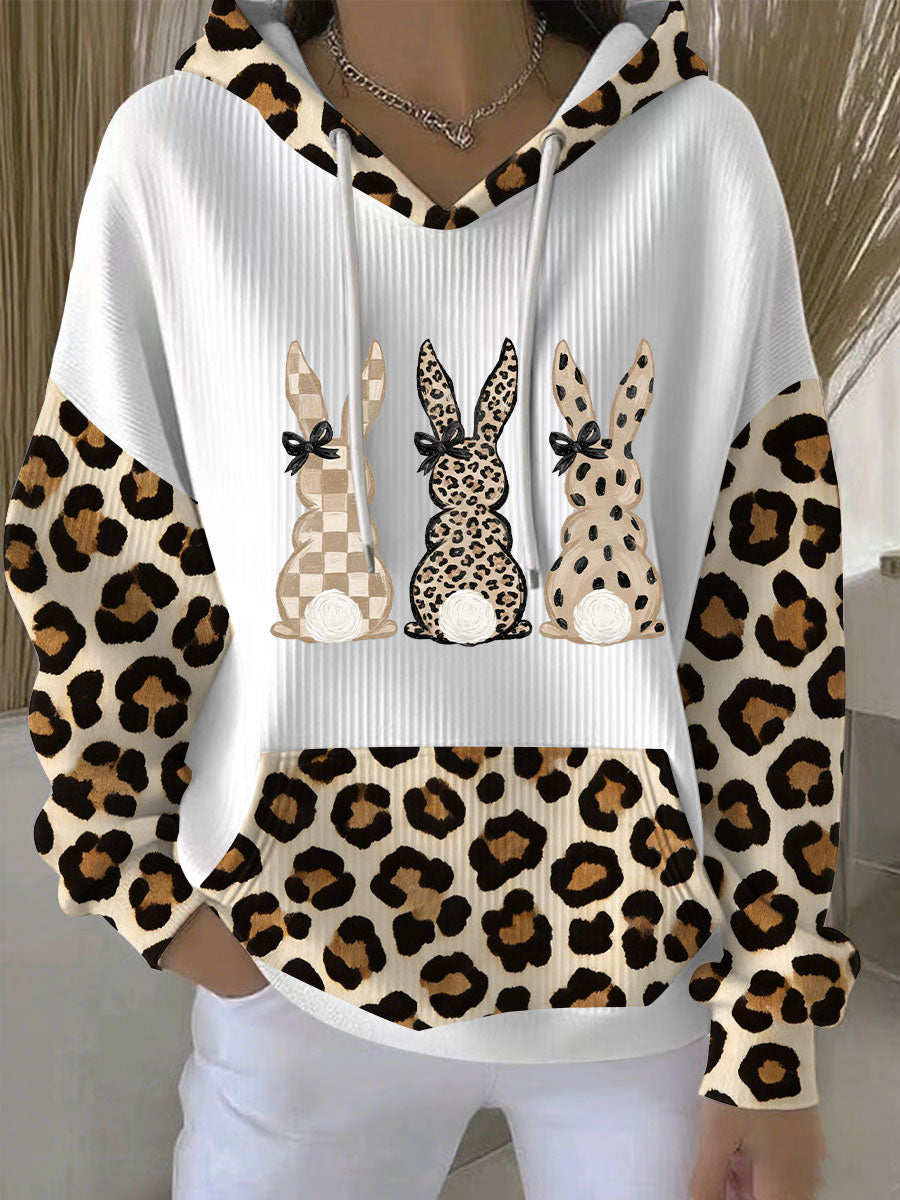 Women’s Rabbit Art Print Casual Hoodie White / S