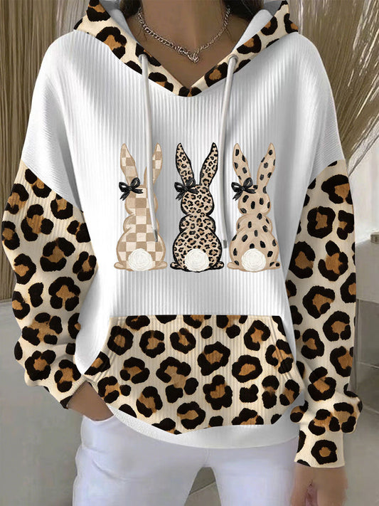 Women’s Rabbit Art Print Casual Hoodie White / S