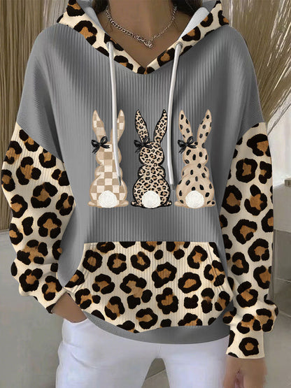 Women’s Rabbit Art Print Casual Hoodie Gray / S
