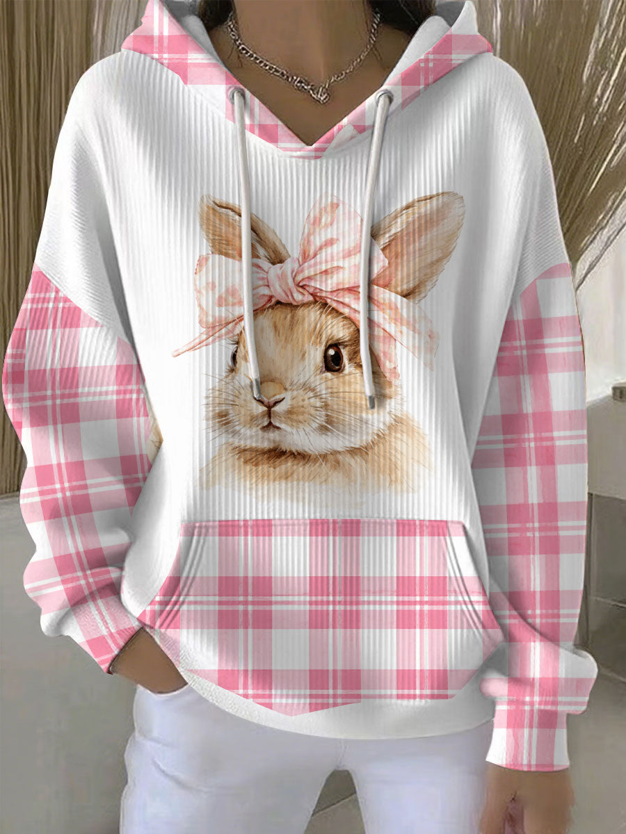 Women’s Rabbit Art Print Casual Hoodie White / S