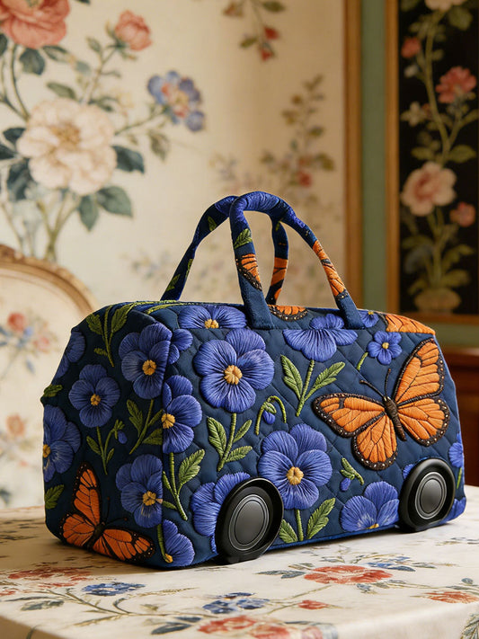 Retro Butterfly Print Quilted Duffle Bag As picture / ONE
