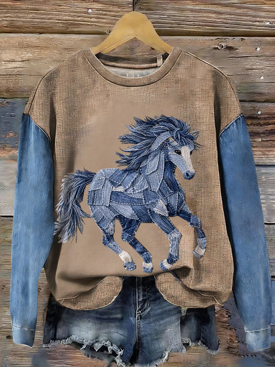 Women’s Vintage Horse Art Sweatshirt As picture / S