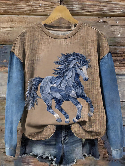 Women’s Vintage Horse Art Sweatshirt As picture / S