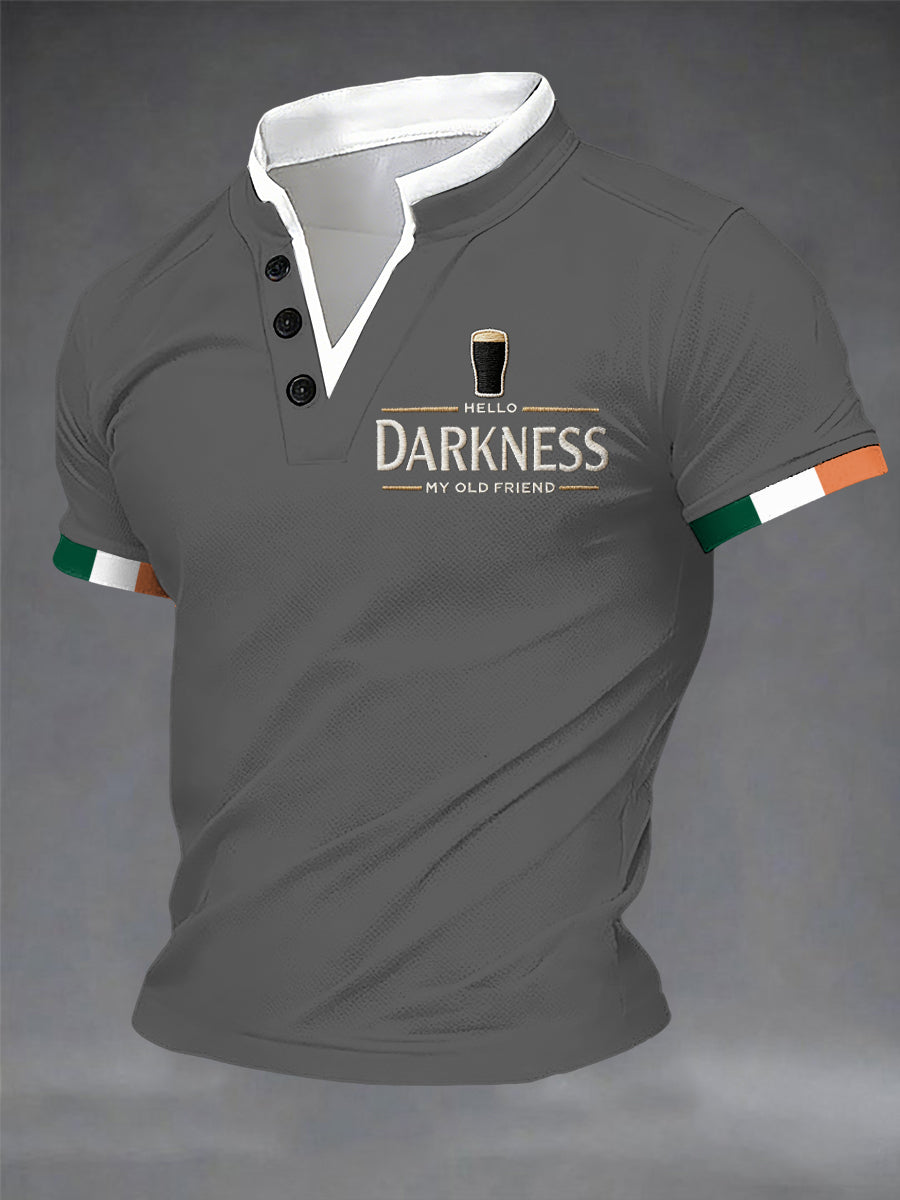 Men’s Hello Darkness My Old Friend Double Layer Collar T-Shirt Gray / S