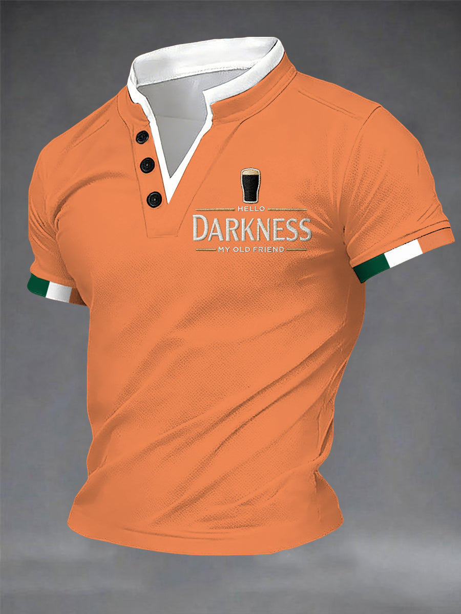 Men’s Hello Darkness My Old Friend Double Layer Collar T-Shirt Orange / S