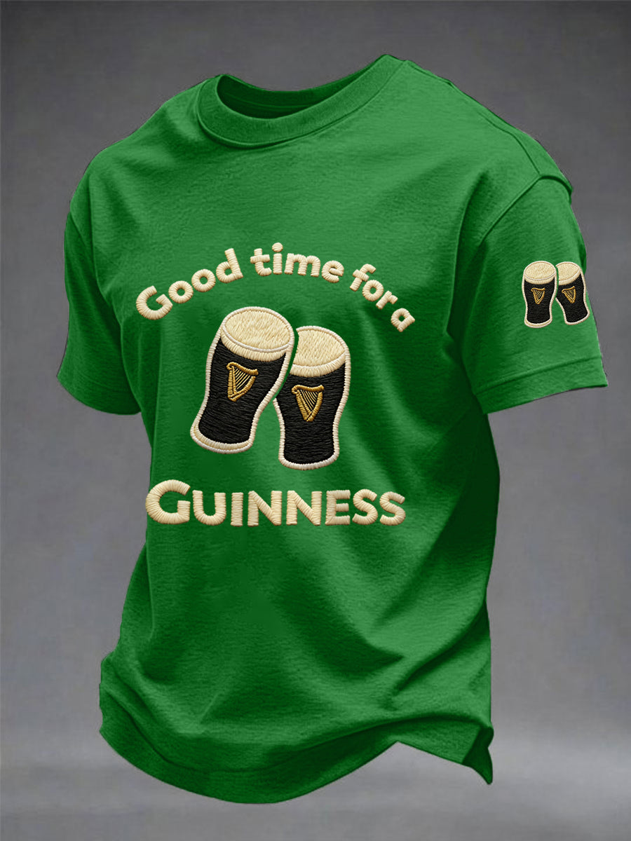 Men’s St. Patrick’s Day Good Time For A Guinness Print Casual Tee Green / S
