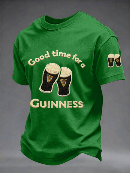 Men’s St. Patrick’s Day Good Time For A Guinness Print Casual Tee Green / S