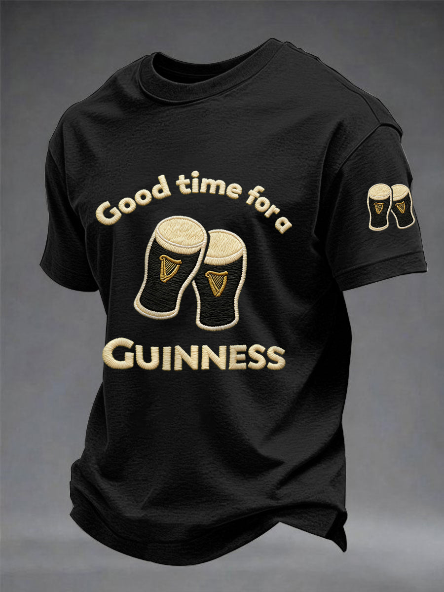 Men’s St. Patrick’s Day Good Time For A Guinness Print Casual Tee Black / S