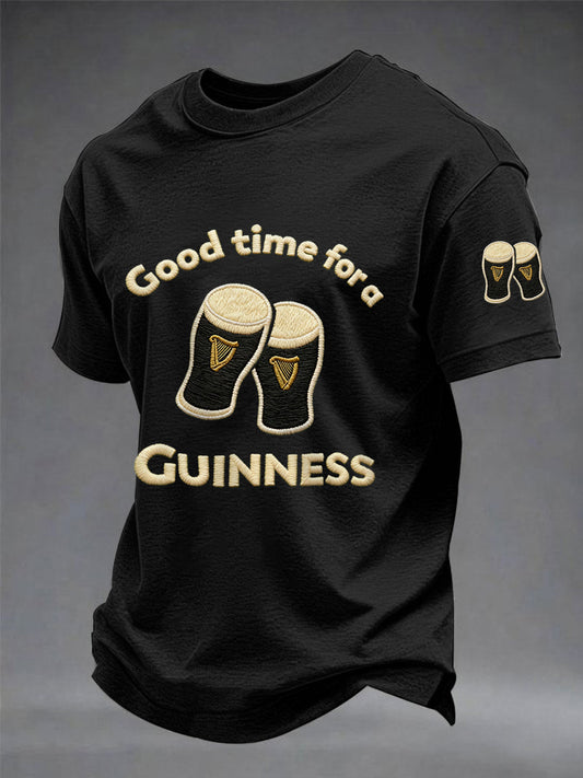 Men’s St. Patrick’s Day Good Time For A Guinness Print Casual Tee Black / S