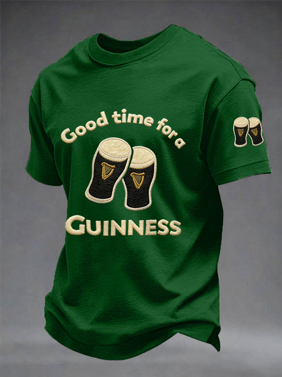Men’s St. Patrick’s Day Good Time For A Guinness Print Casual Tee Dark Green / S