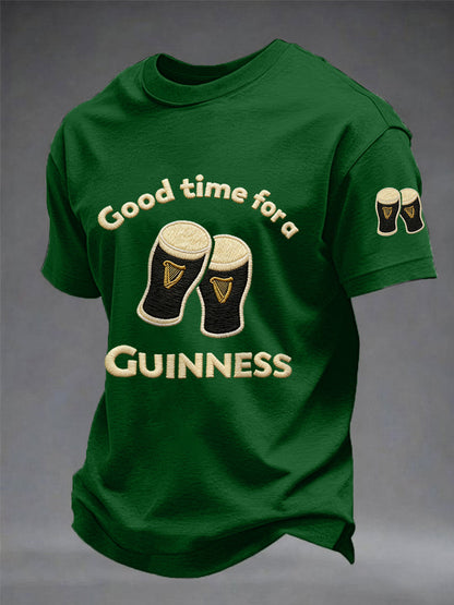 Men’s St. Patrick’s Day Good Time For A Guinness Print Casual Tee Dark Green / S
