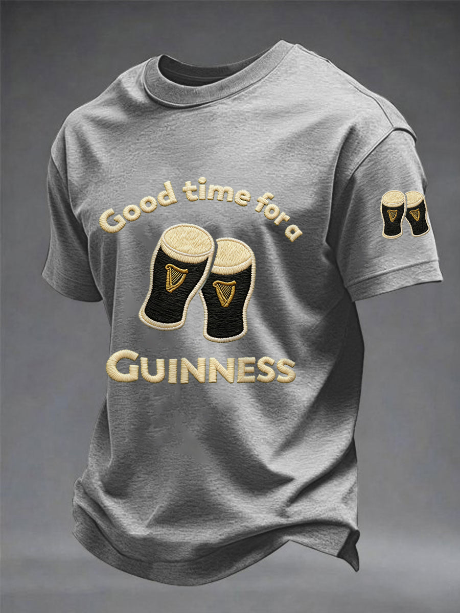 Men’s St. Patrick’s Day Good Time For A Guinness Print Casual Tee Light Gray / S