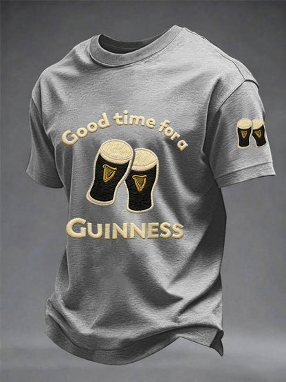 Men’s St. Patrick’s Day Good Time For A Guinness Print Casual Tee Light Gray / S