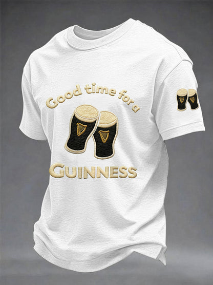 Men’s St. Patrick’s Day Good Time For A Guinness Print Casual Tee White / S