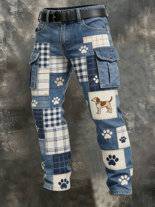 Men's Vintage Animal Patchwork Print Casual Pants
