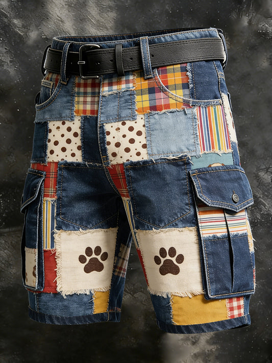 Men's Vintage Animal Patchwork Print Casual Short Pants