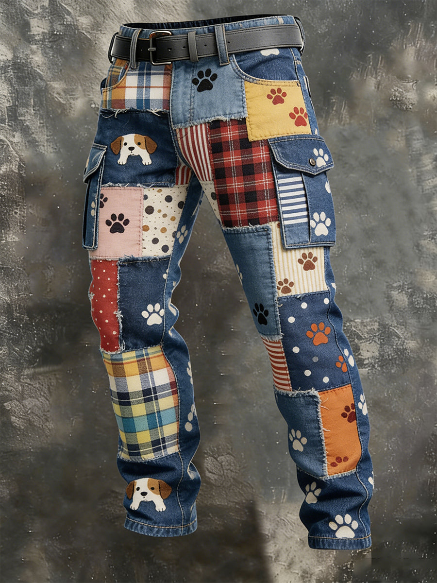 Men's Vintage Animal Patchwork Print Casual Pants
