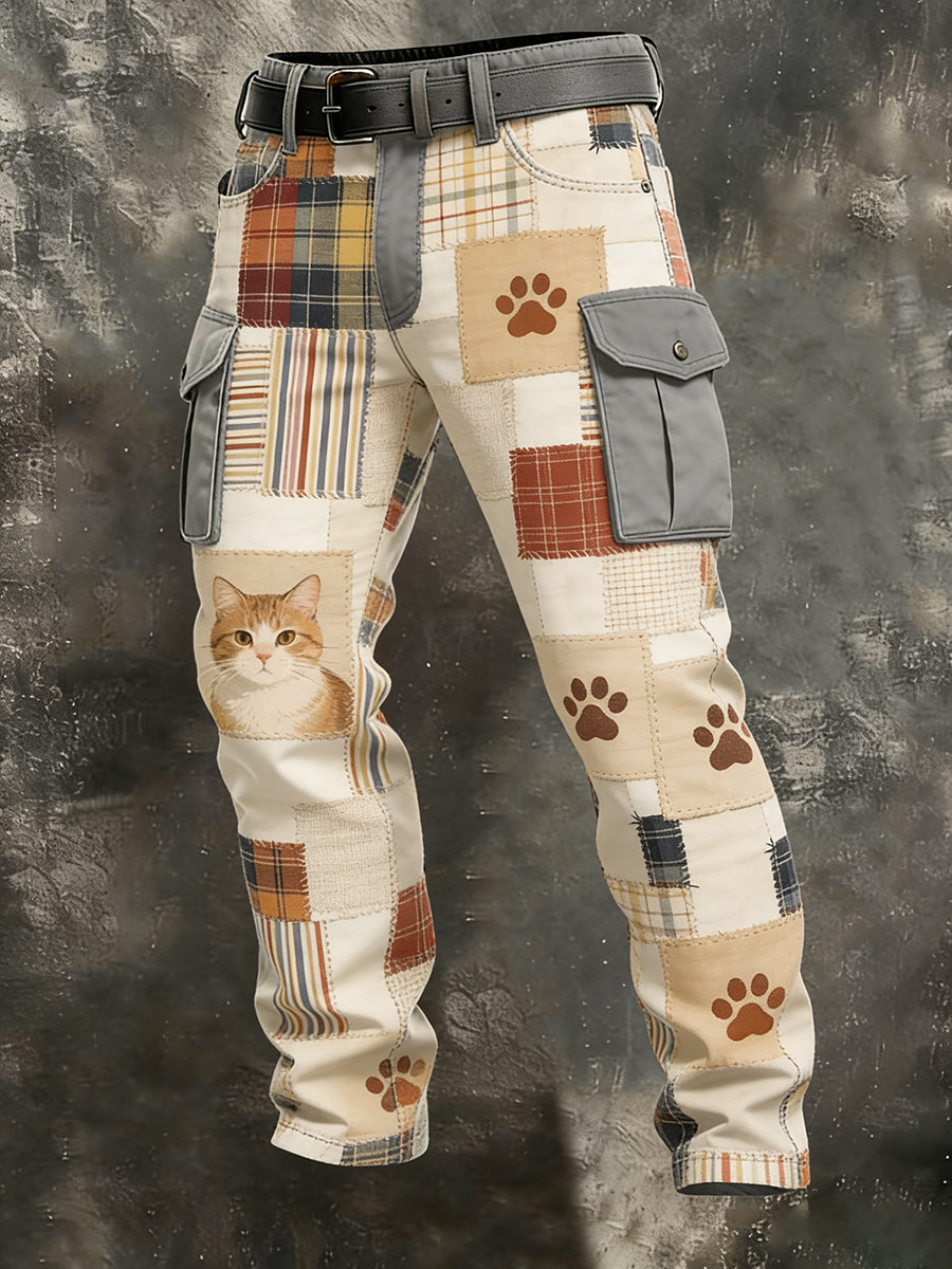 Men's Vintage Animal Patchwork Print Casual Pants