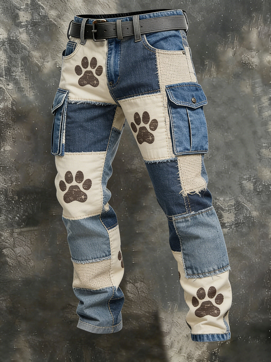 Men's Vintage Animal Patchwork Print Casual Pants