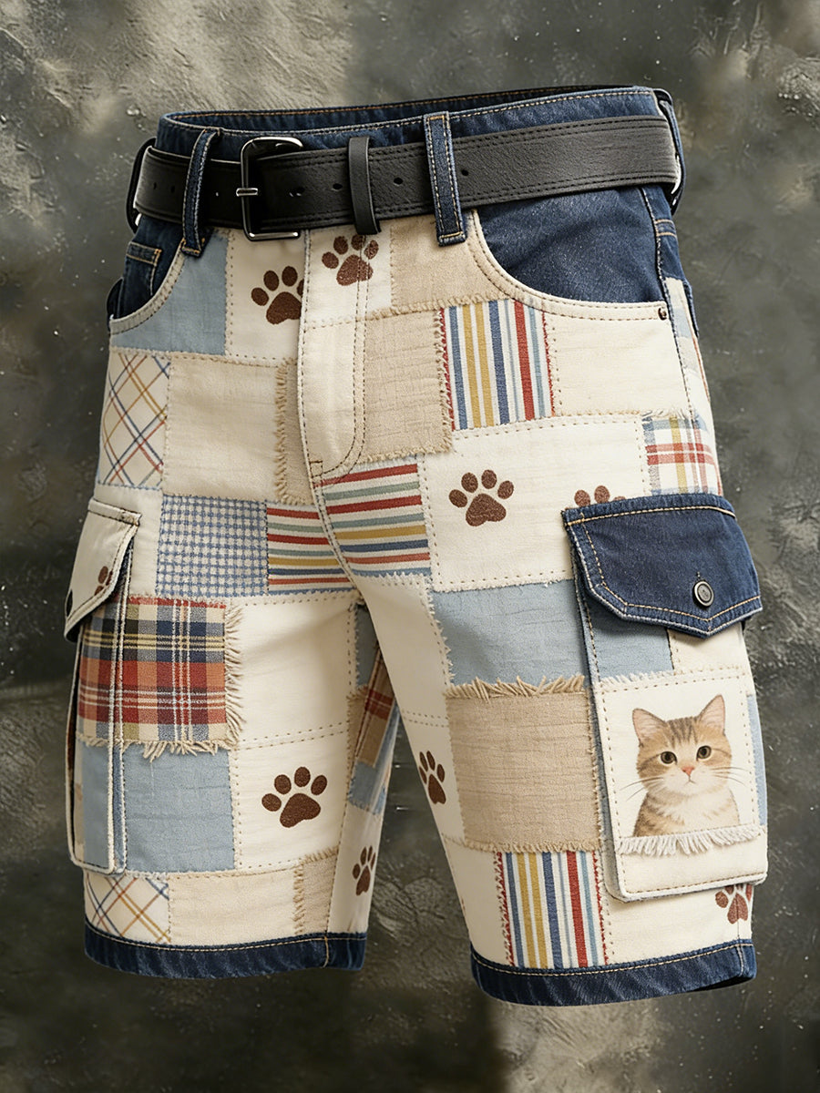 Men's Vintage Animal Patchwork Print Casual Short Pants