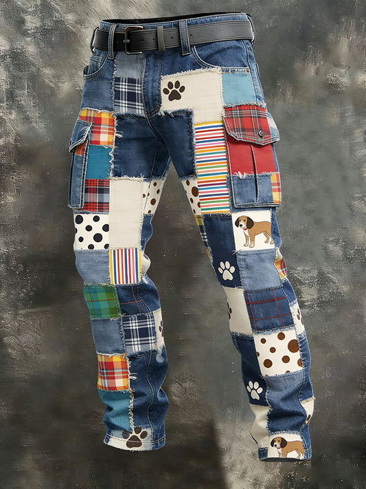 Men's Vintage Animal Patchwork Print Casual Pants