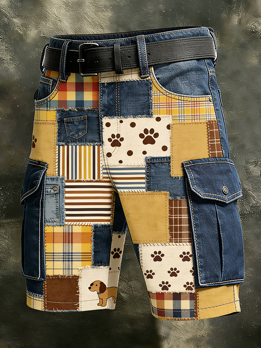 Men's Vintage Animal Patchwork Print Casual Short Pants