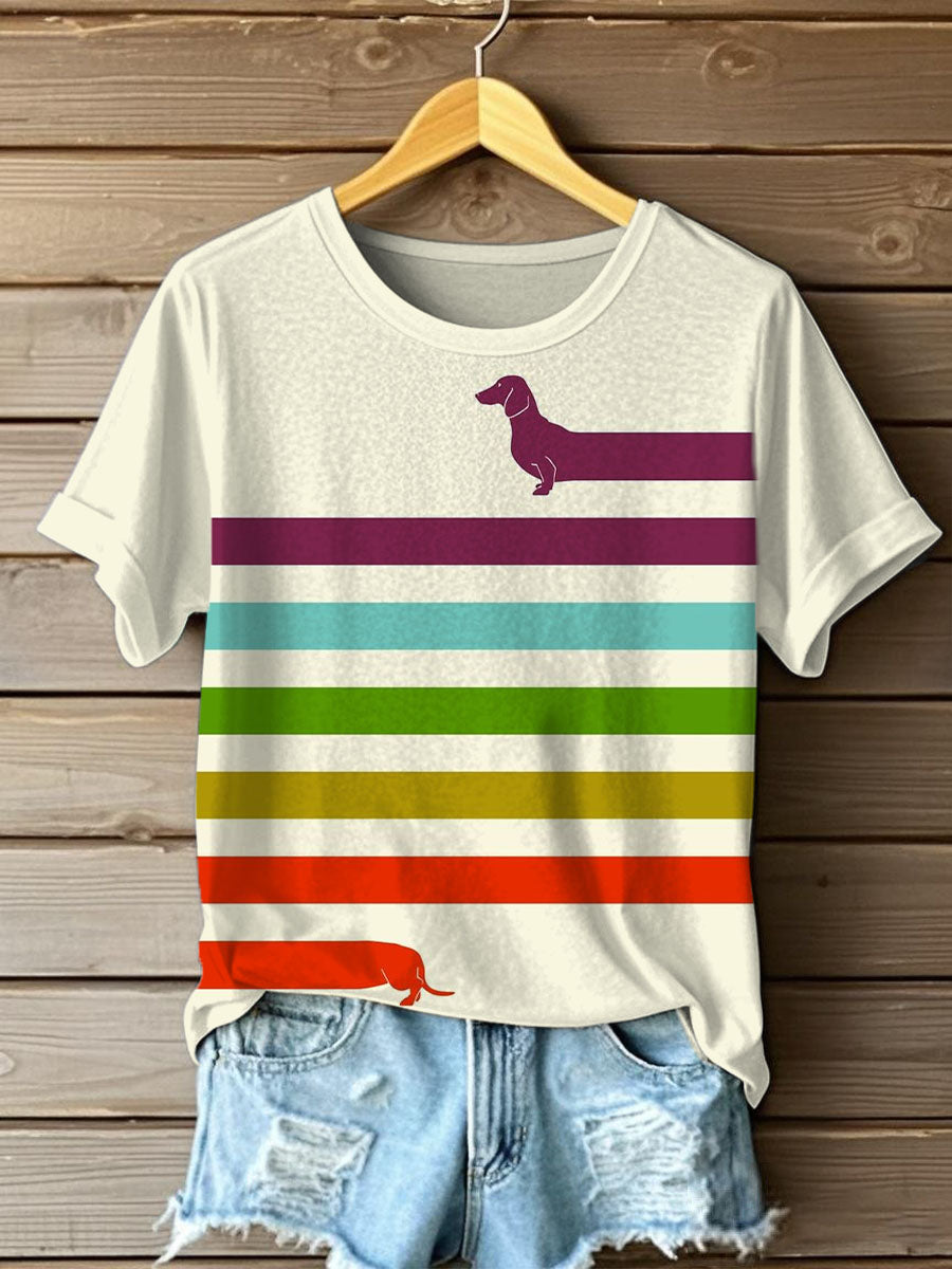 Women's Funny Dachshund Print Short Sleeve T-Shirt