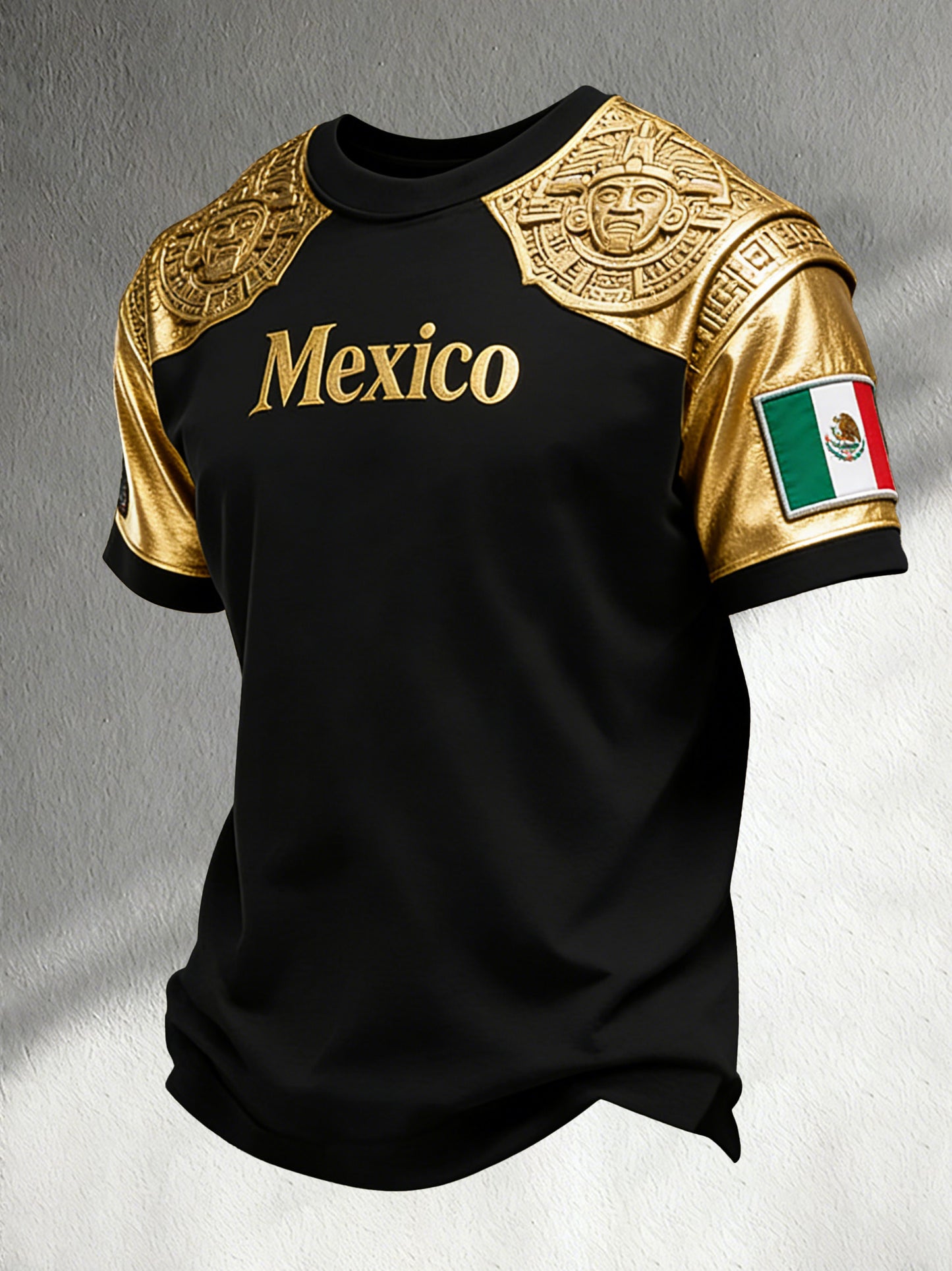 Men's Mexican Aztec Totem Print And Football-Themed Fan T-Shirt