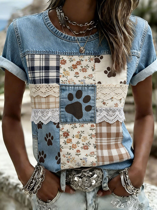 Women's Pet Paw Print Print T-Shirts