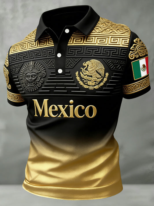 Men's Mexican Football Cheering Embossed Textured Art Print Polo Shirt