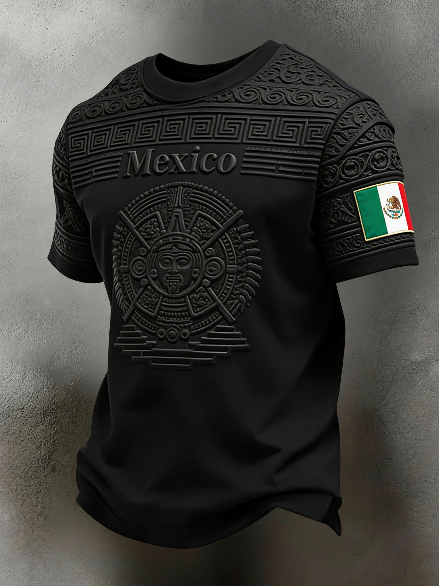 Men's Mexican Football Cheerleading Embossed Textured Art Print T-Shirt