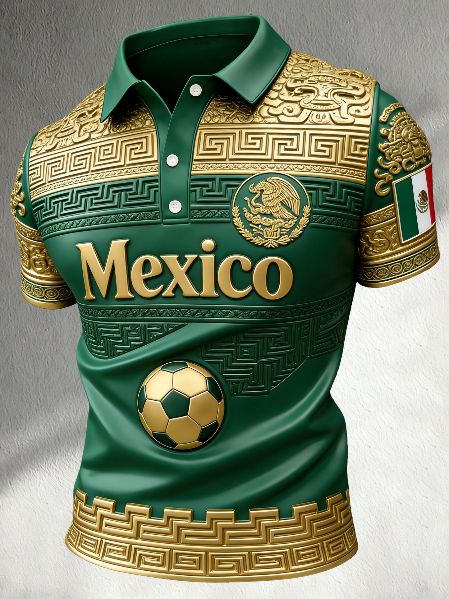 Men's Mexican Football Cheering Embossed Textured Art Print Polo Shirt
