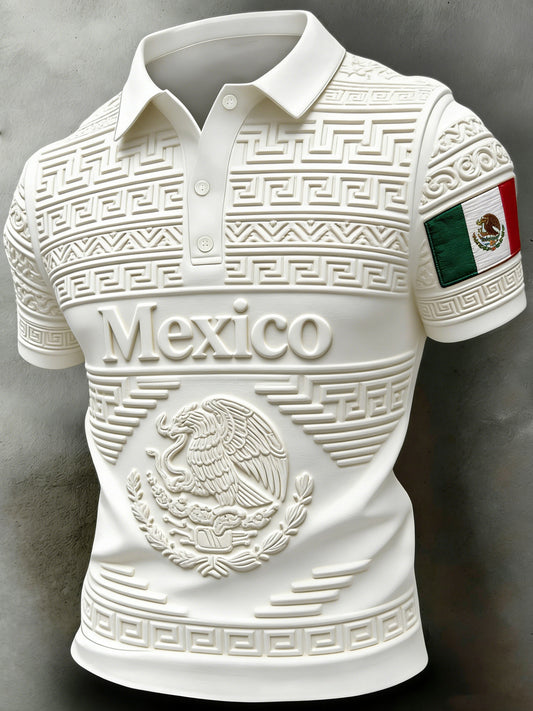 Men's Mexican Football Cheering Embossed Textured Art Print Polo Shirt